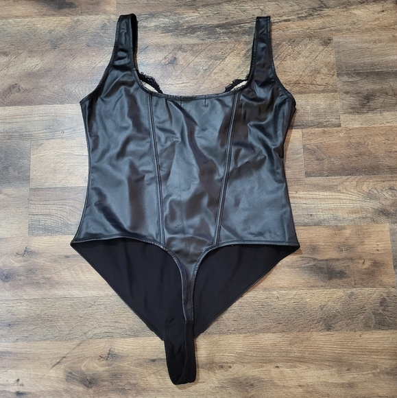 Popilush Black Faux Leather Lace Shapewear Tummy Control Bodysuit Size 3XL - Picture 11 of 11